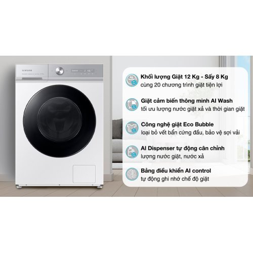 Máy giặt sấy Samsung Bespoke AI Inverter giặt 12 kg - sấy 8 kg WD12BB944DGHSV 0
