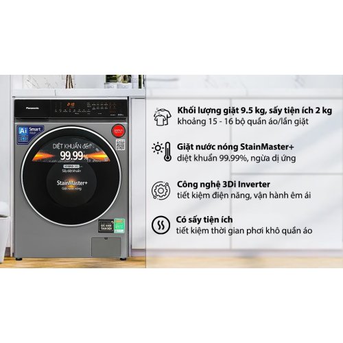 Máy giặt Panasonic Inverter giặt 9.5 kg - sấy tiện ích 2 kg NA-V95FC1LVT 0