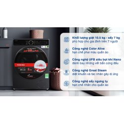 Máy giặt sấy Toshiba Inverter giặt 10.5 kg - sấy 7 kg TWD-T25BZU115MWV(MG)