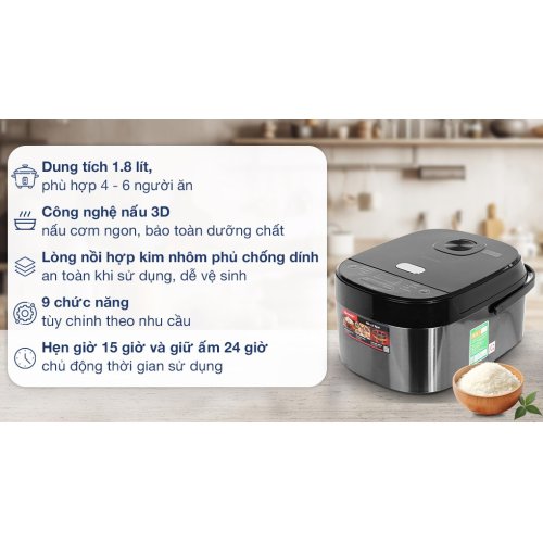 Nồi cơm điện tử Sharp 1.8 lít KS-COM194EV-BK 2