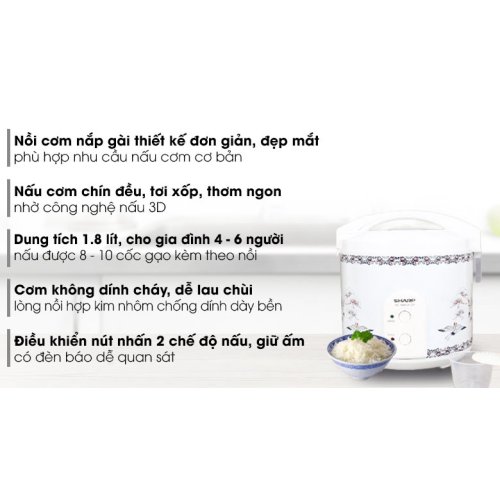 Nồi cơm nắp gài Sharp 1.8 lít KS-183TJV-CR 0