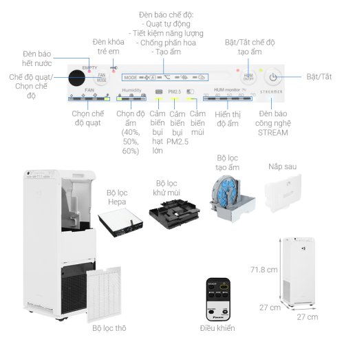 Máy lọc không khí Daikin 41m2 MCK55TVM6 58W 2