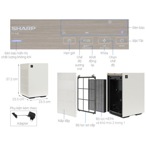 Máy lọc không khí Sharp 30m2 FP-S40V-W 23W 2