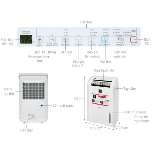 Máy hút ẩm Sharp 50m2 DW-D20A-W 2