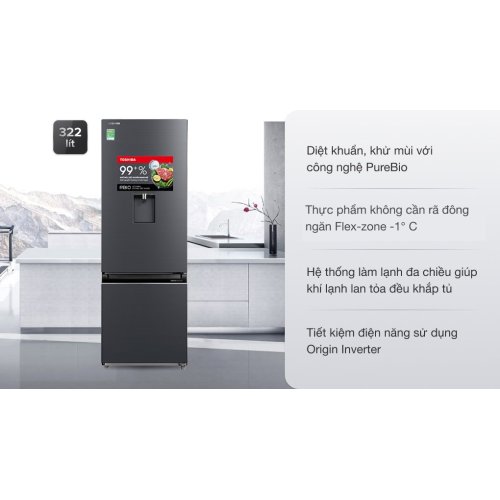 Tủ lạnh Toshiba Inverter 322 lít GR-RB405WE-PMV(06)-MG 0