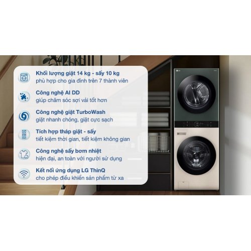 Tháp giặt sấy LG WashTower Inverter giặt 14 kg - sấy 10 kg WT1410NHEG 0