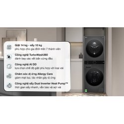 Tháp giặt sấy LG WashTower Inverter giặt 14 kg - sấy 10 kg WT1410NHB 0