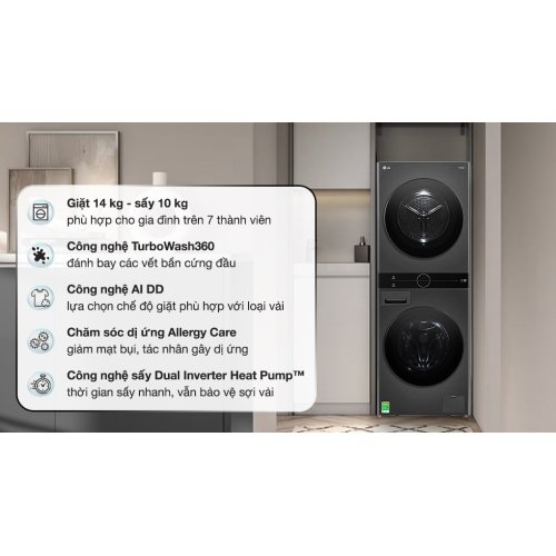 Tháp giặt sấy LG WashTower Inverter giặt 14 kg - sấy 10 kg WT1410NHB 0