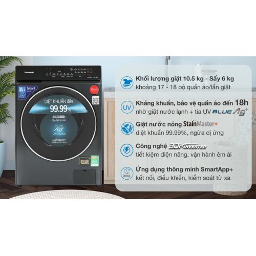 Máy giặt sấy Panasonic Inverter giặt 10.5 kg - sấy 6 kg NA-S056FR1BV 0