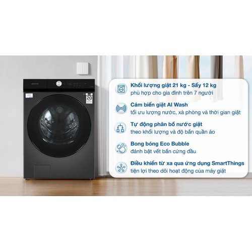 Máy giặt sấy Samsung Bespoke AI Inverter giặt 21 kg - sấy 12 kg WD21B6400KV/SV 0